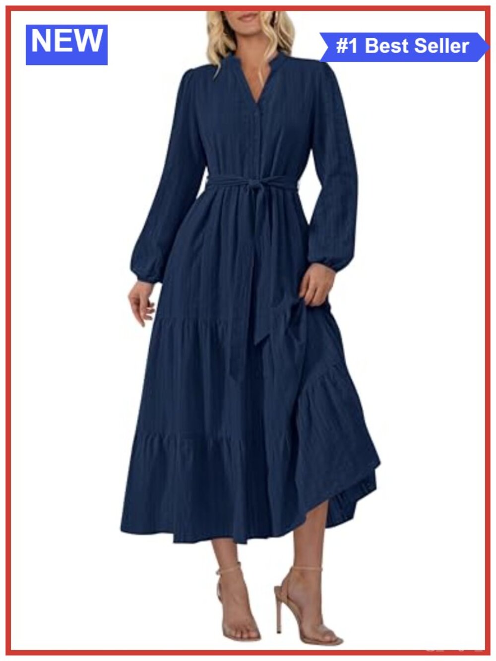 Womens Maxi Dress 100% Cotton V Neck Long Sleeve Button A Line Flowy